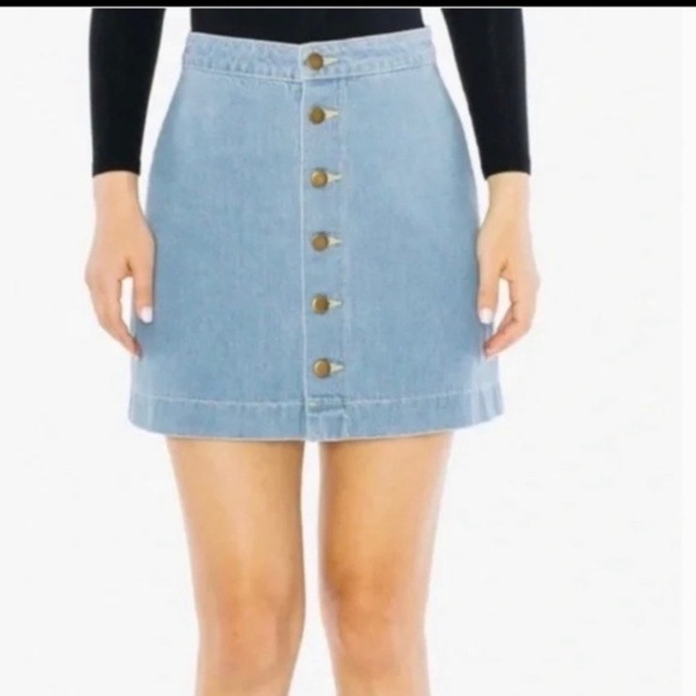 American Apparel NWT Button Front Denim A-Line Skirt Medium Stone Wash